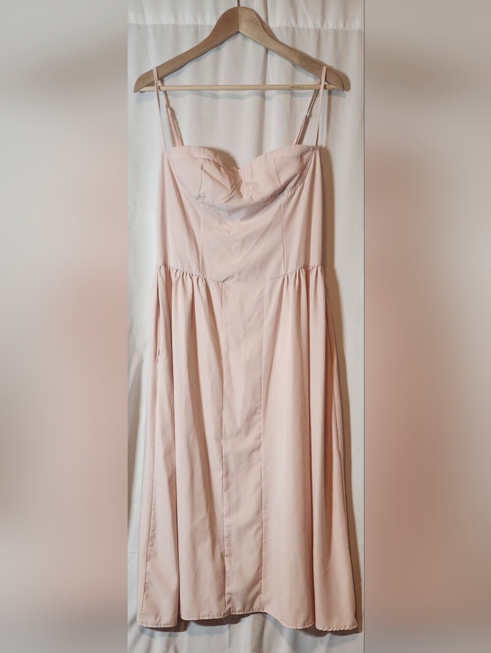 Stunning Powder Pink Coset Style Midi Dress W/ Pockets & Adjustable Straps XL